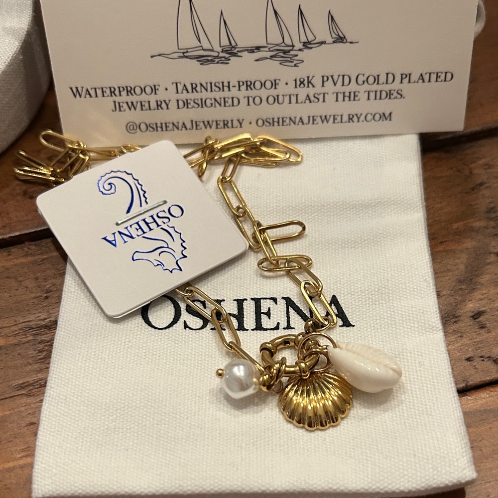 Oshena Designer Beachwear Gold‎ shell pearl Charm Necklace NEW Release!